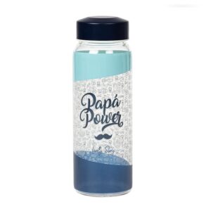 BOTELLA DE CRISTAL ESTAMPADA LOVELY STORY CON EL MSJE: "PAPA POWER"